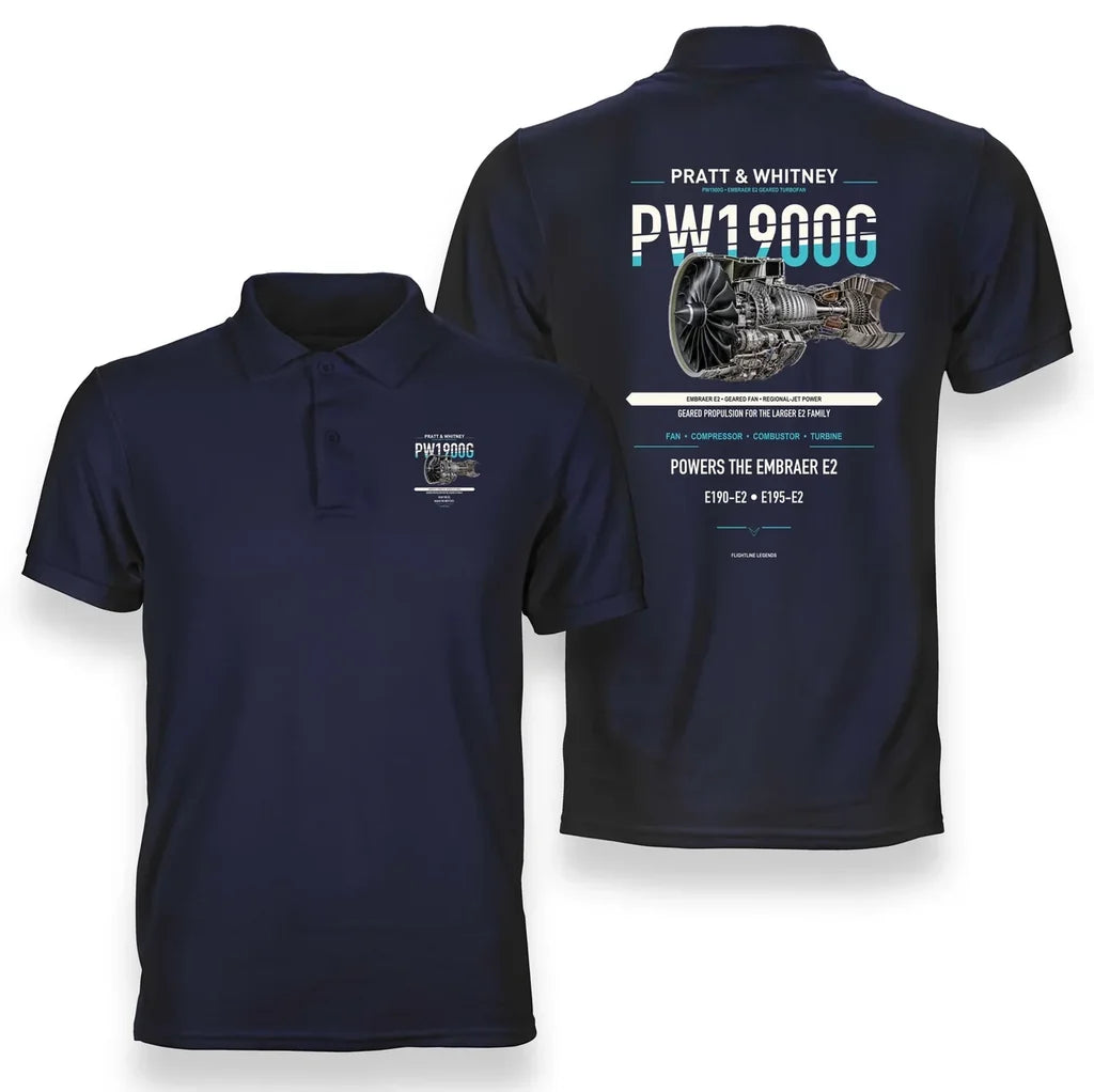 PW1900G design on navy blue polo