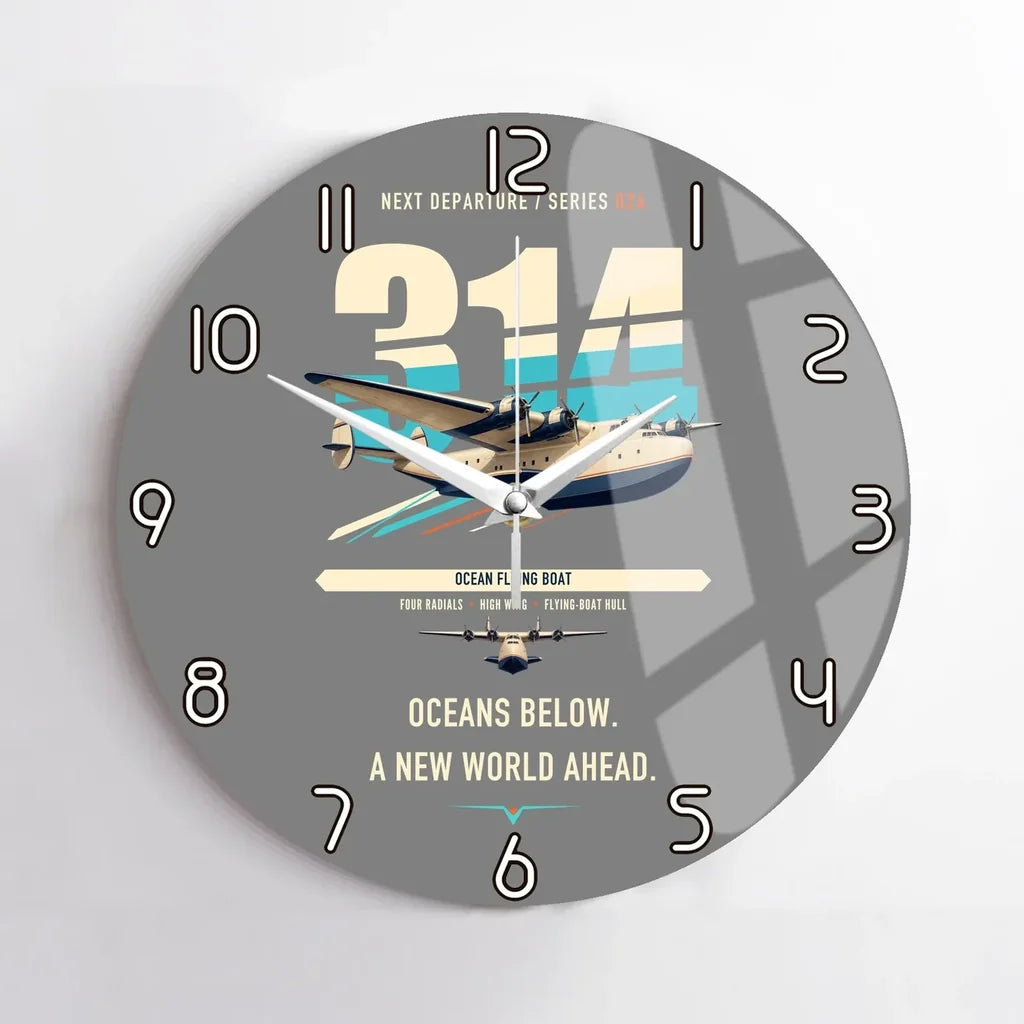 Boeing 314 Clipper design on gray no frame wall clock