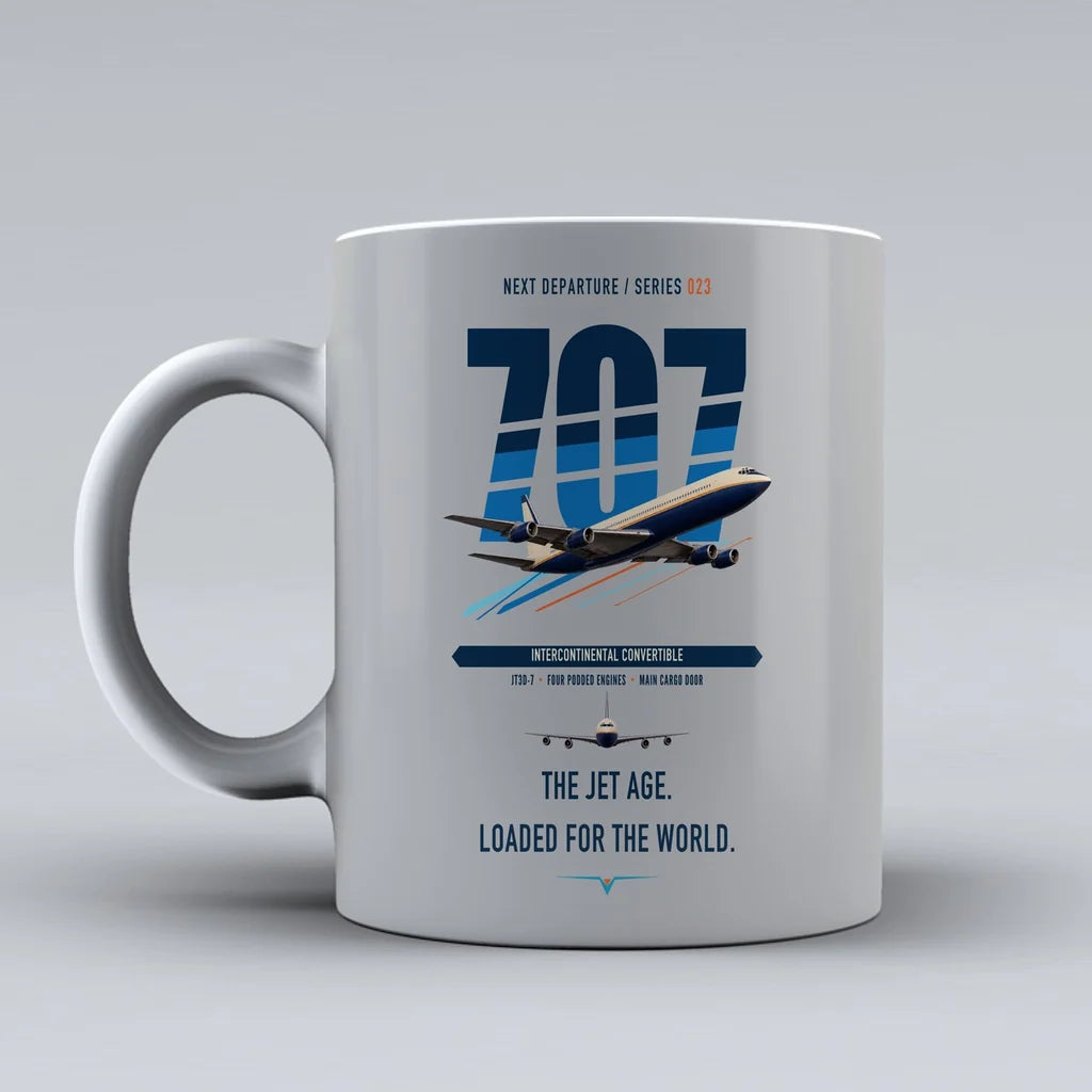 Boeing 707-320C double-side print on light gray ceramic mug