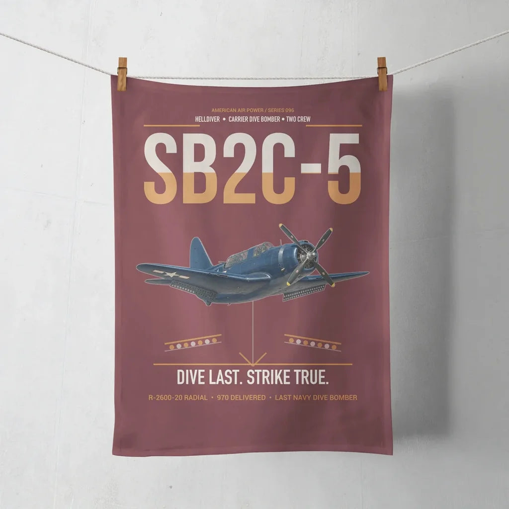 SB2C-5 Helldiver design on dark red towel