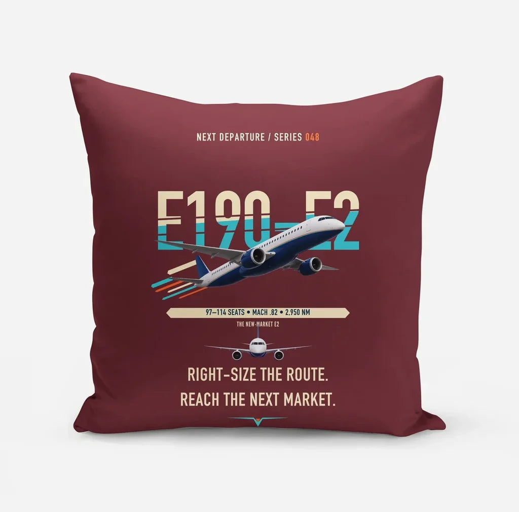 Embraer E190-E2 design on dark red pillow