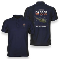 Thumbnail for Aérospatiale SA 330B Puma design on navy blue double-side polo t-shirt, double-side print