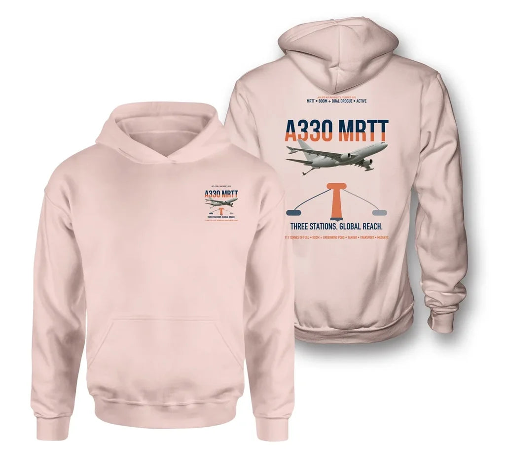 Airbus A330 MRTT design on pink double-side hoodie, double-side print