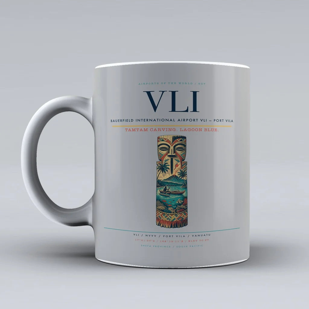 International Airport VLI — Port Vila Mug design on light gray bauerfield