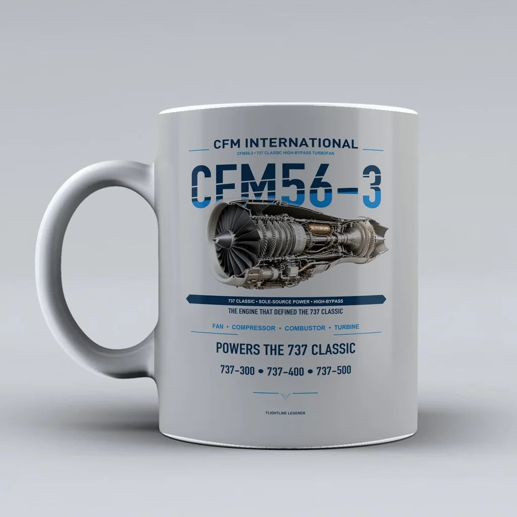 Mug design on light gray cfm56 3