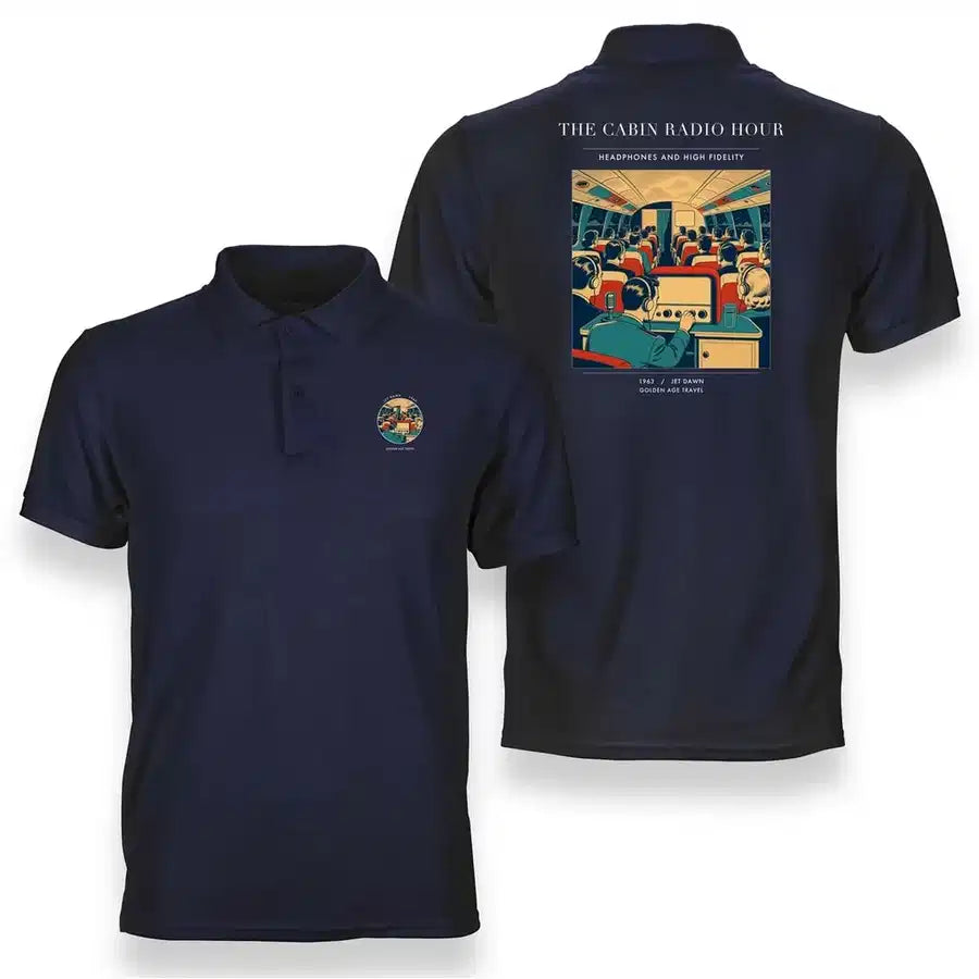 VINTAGE G4229 - The Cabin Radio Hour - Double-Side Polo T-Shirt design on navyblue