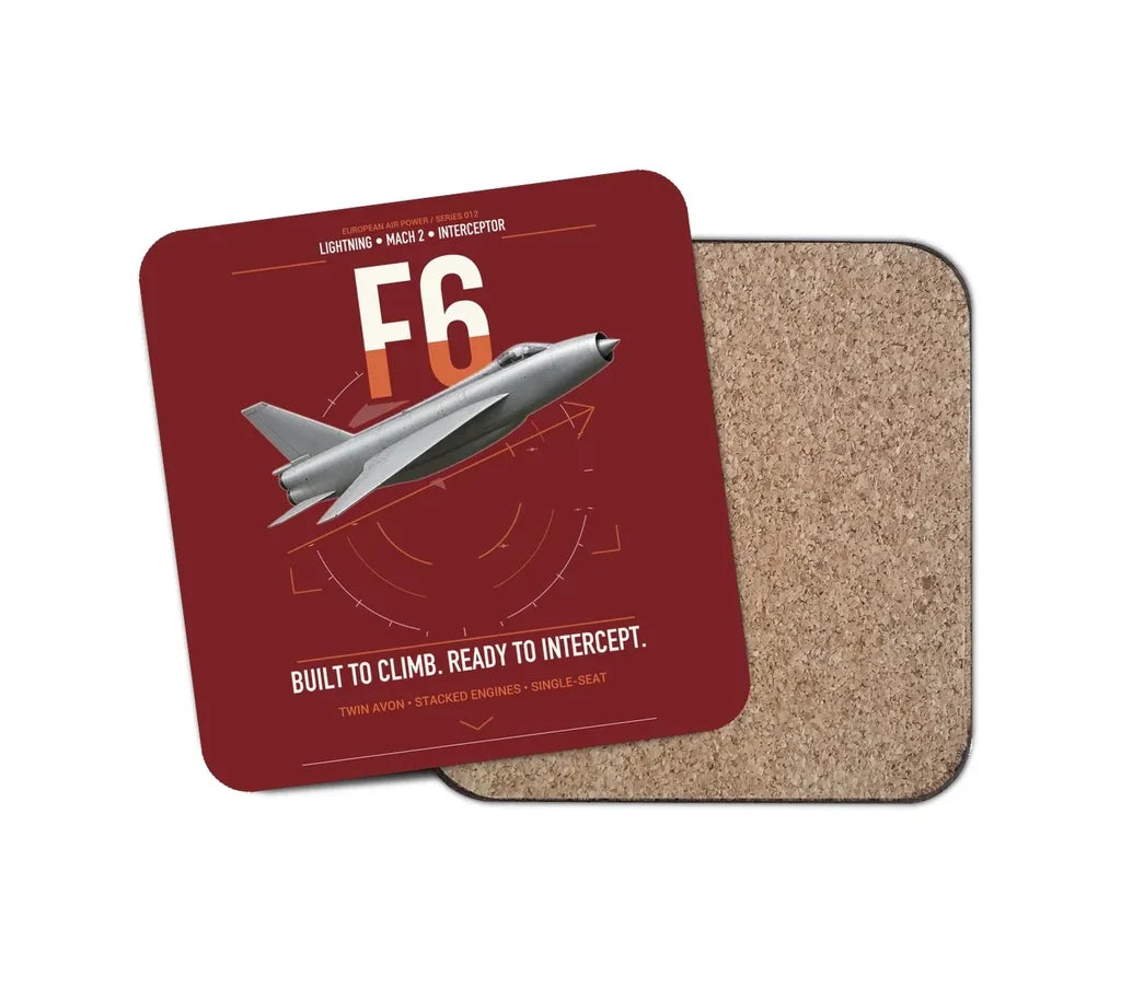 English Electric Lightning F6 design on dark red 1 piece coaster