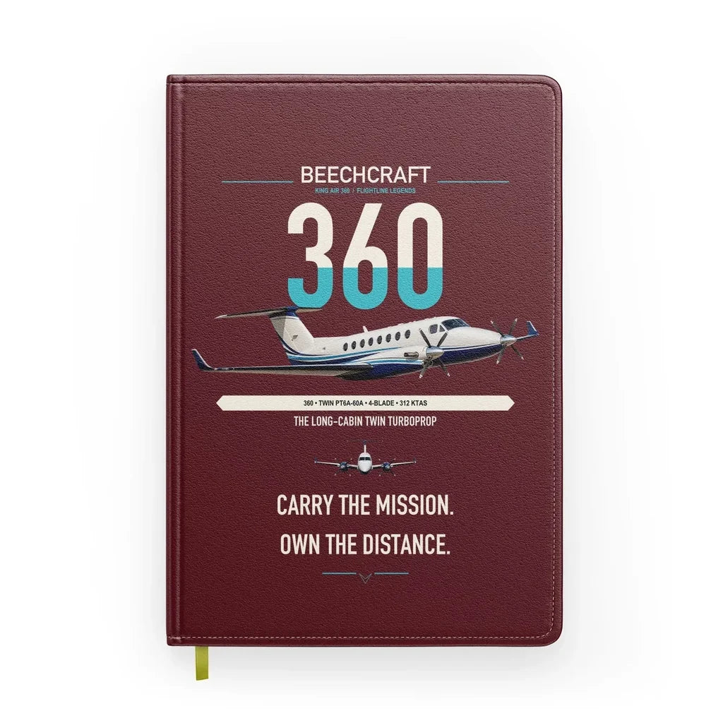 Beechcraft King Air 360 design on dark red notebook