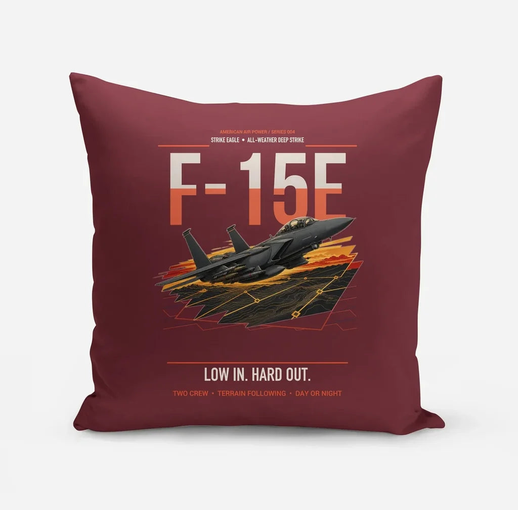 F-15E Strike Eagle design on dark red pillow