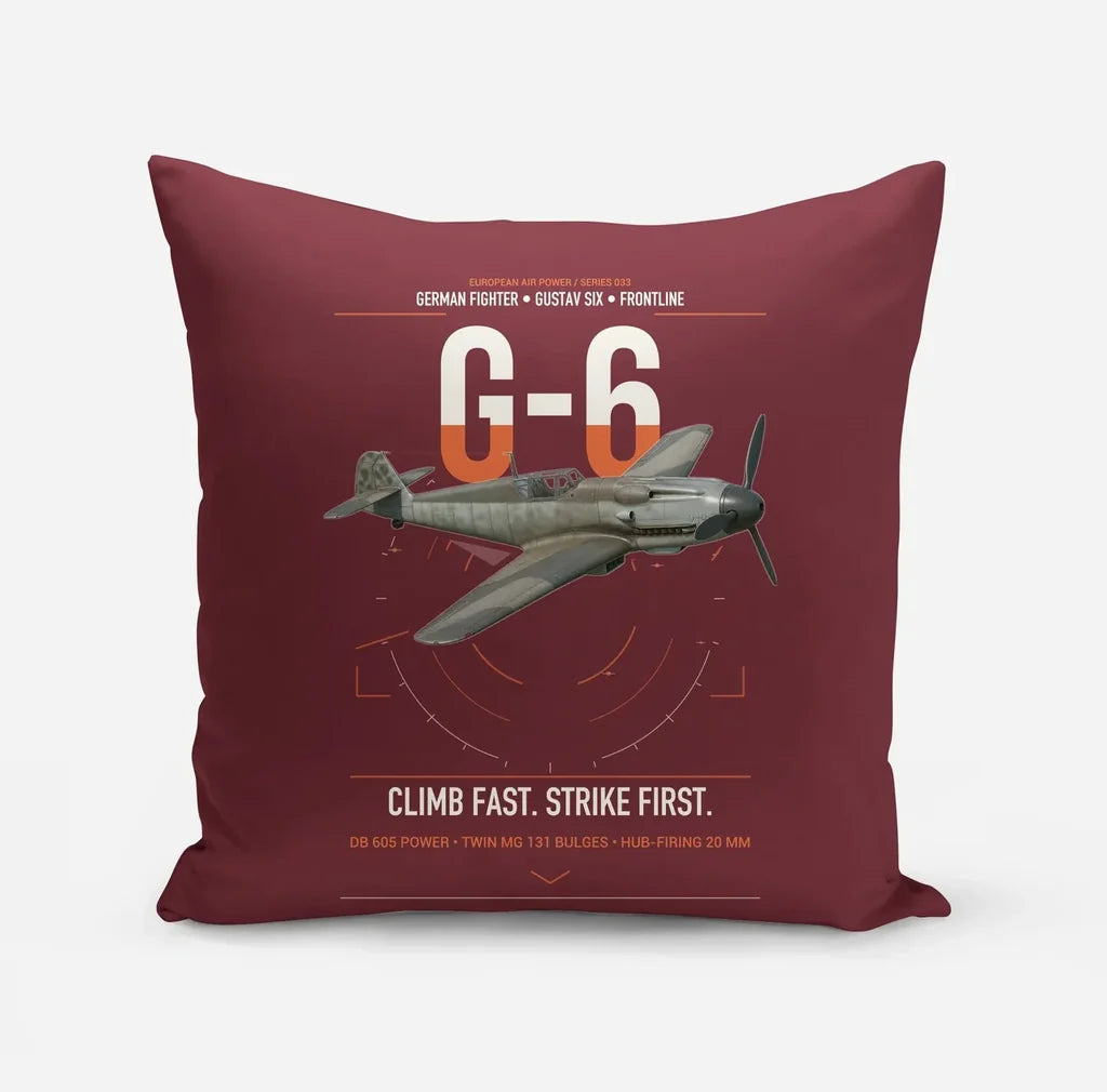 Messerschmitt Bf 109G-6 design on dark red pillow