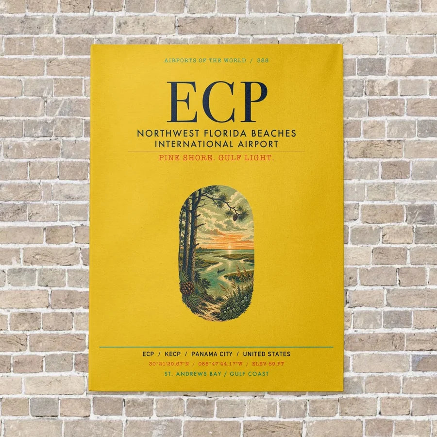 Northwest Florida Beaches International Airport ECP vertical canvas print - no frame - yellow background