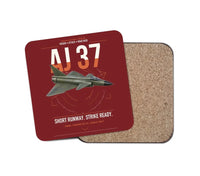 Thumbnail for Saab AJ 37 Viggen design on dark red 1 piece coaster