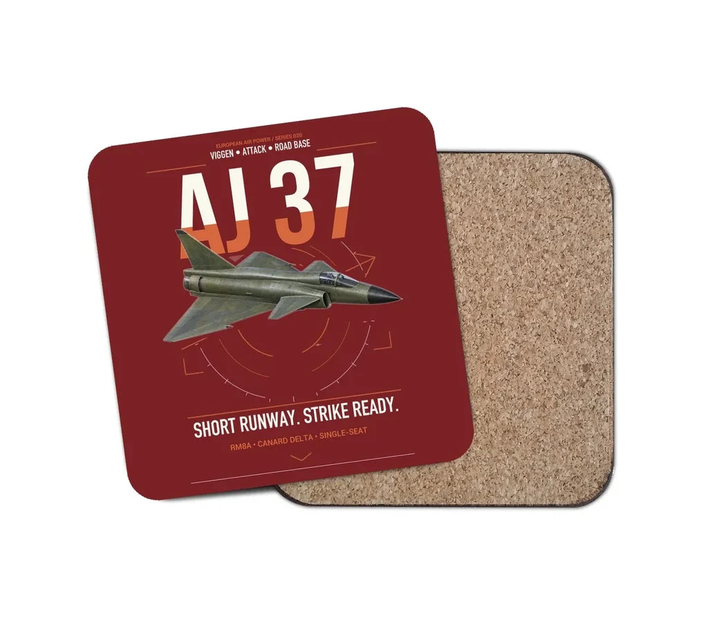 Saab AJ 37 Viggen design on dark red 1 piece coaster