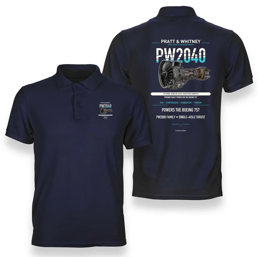 PW2040 design on navy blue polo