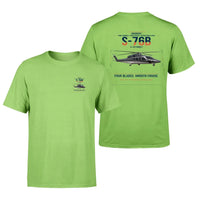 Thumbnail for Sikorsky S-76B design on light green t-shirt, double-side print