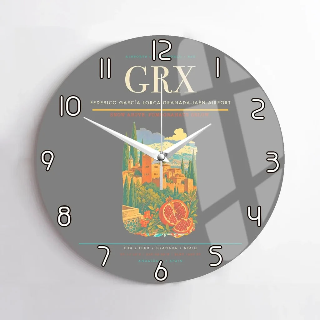 Federico García Lorca Granada-Jaén Airport (GRX) design on gray no frame wall clock