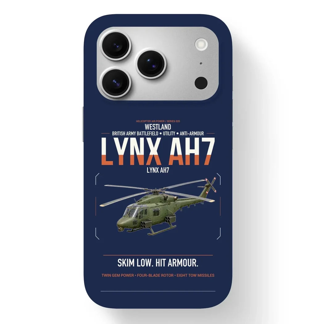 Westland Lynx AH7 design on navy blue magsafe iphone case, for iPhone 17 Pro