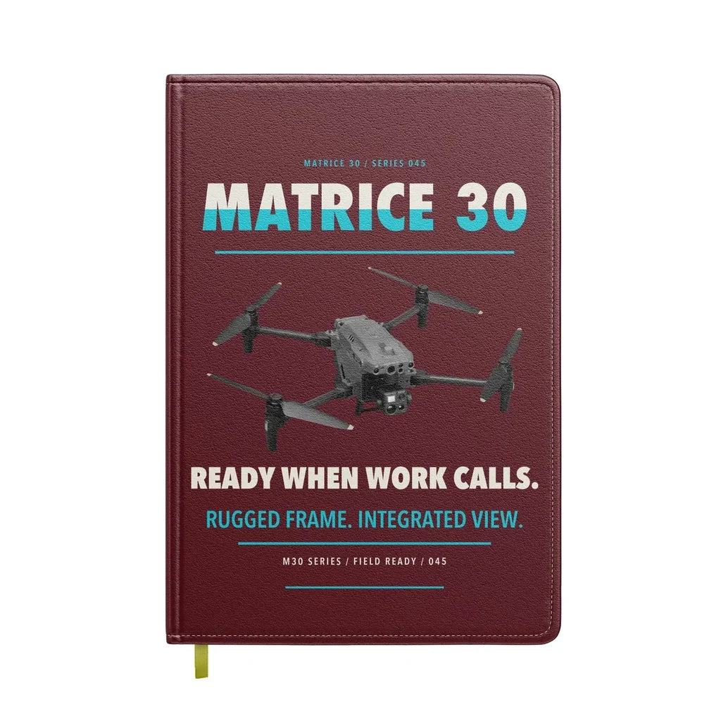 DJI Matrice 30 design on dark red notebook