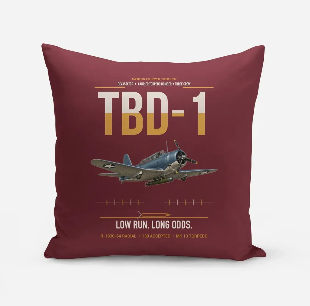 TBD-1 Devastator design on dark red pillow