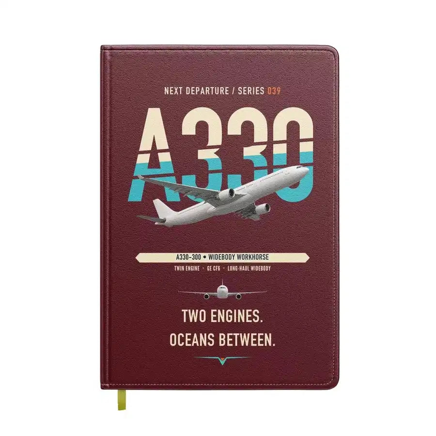 Airbus A330-300 design on dark red notebook