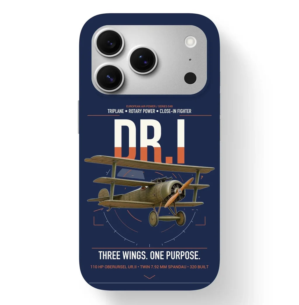 Fokker Dr.I design on navy blue magsafe iphone case, for iPhone 17 Pro
