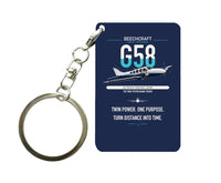 Thumbnail for Beechcraft Baron G58 design on navy blue designed key chain, double-side print