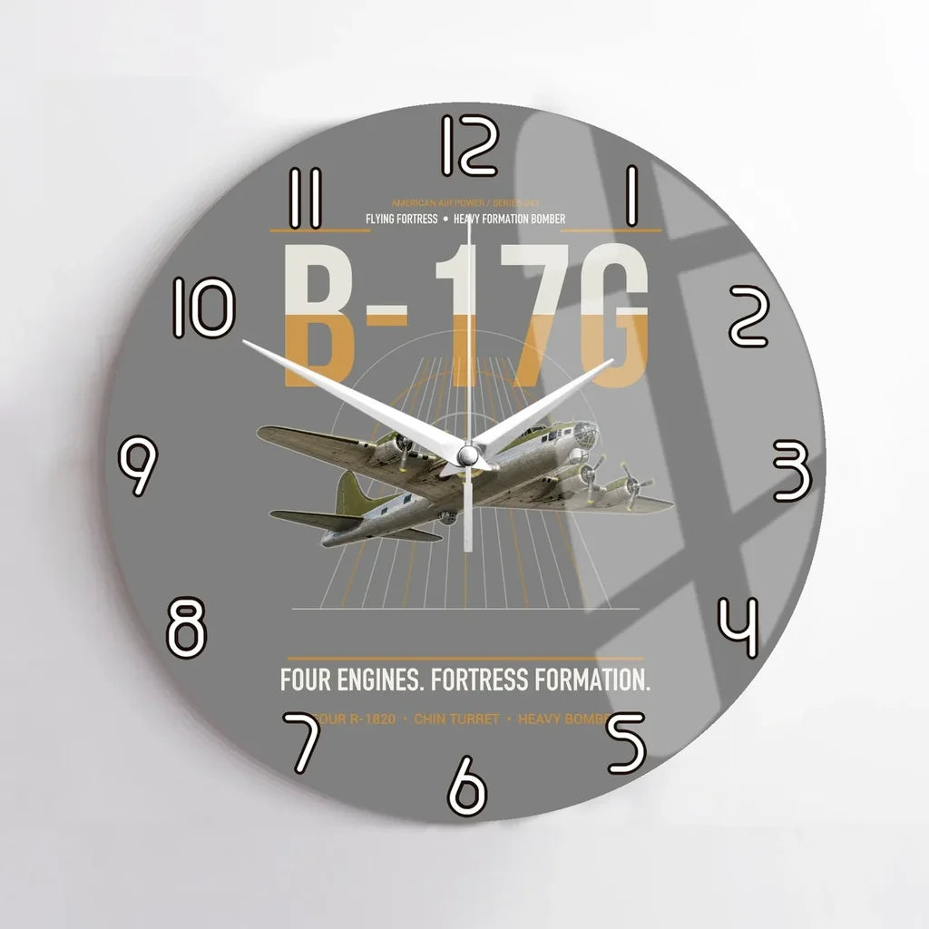 B-17G Flying Fortress design on gray no frame wall clock