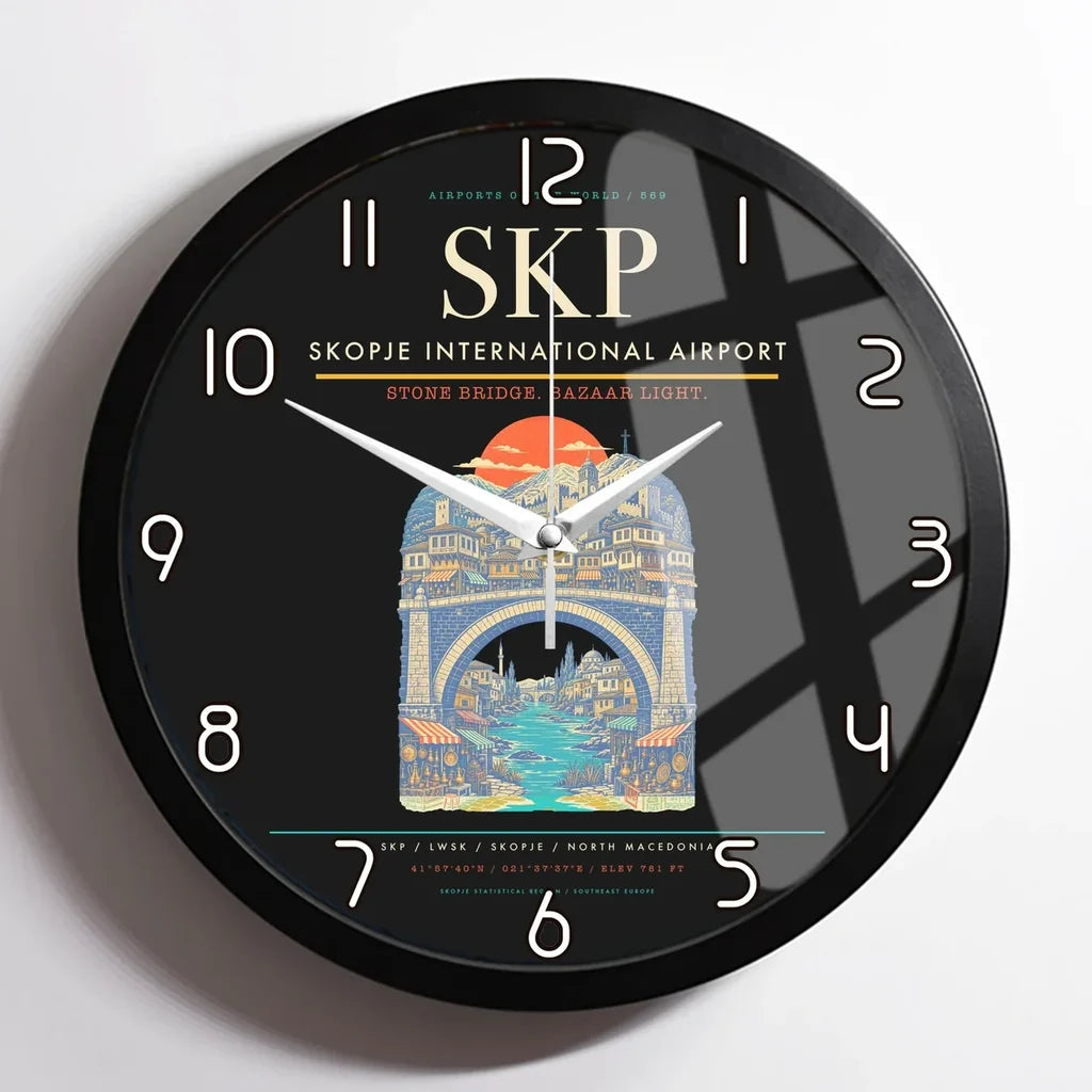 Skopje International Airport SKP Wall-Clock Framed - Black