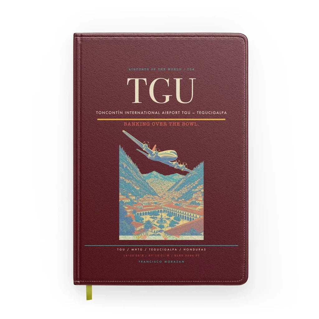 Toncontín International Airport (TGU) design on dark red notebook