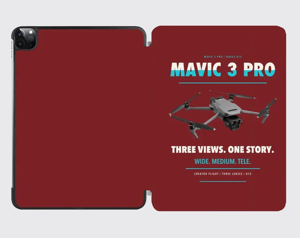 DJI Mavic 3 Pro design on dark red ipad tablet case