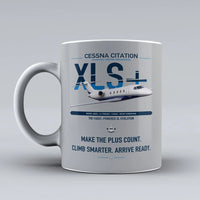 Thumbnail for Cessna Citation XLSPlus design on light gray ceramic mug, double-side print