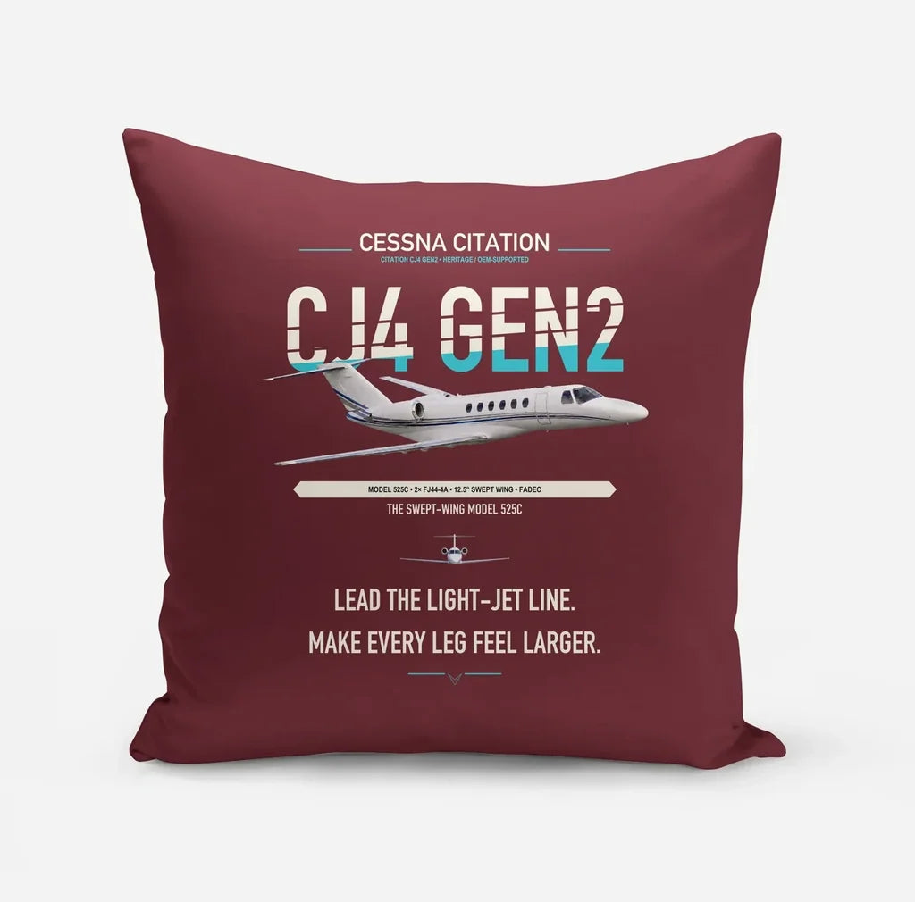 Cessna Citation CJ4 Gen2 design on dark red pillow