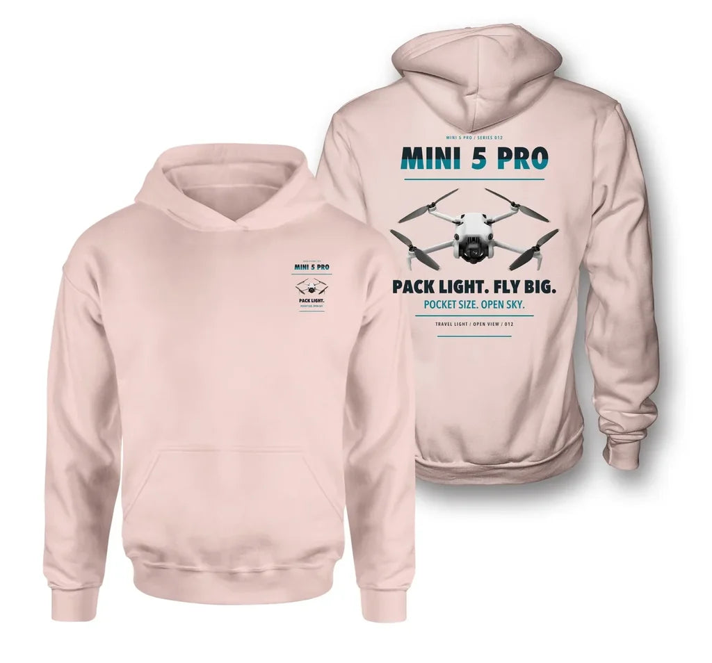 DJI Mini 5 Pro design on pink hoodie