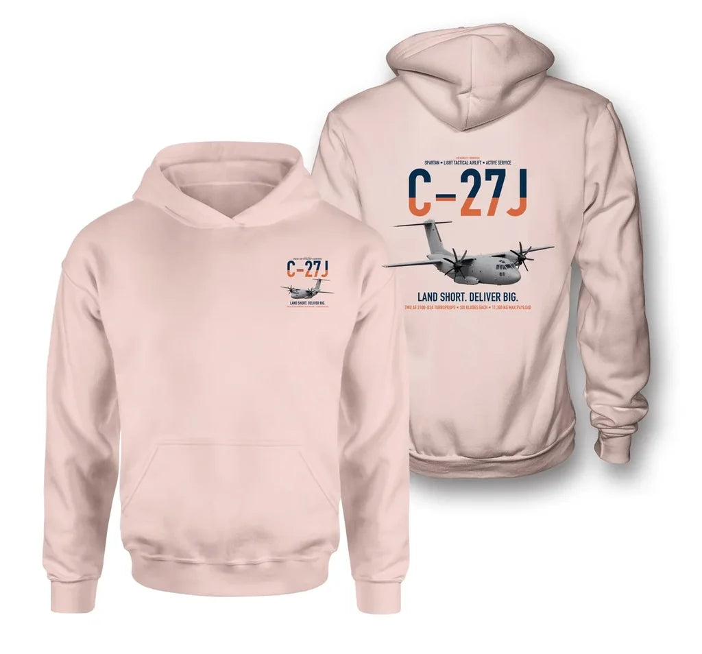 C-27J Spartan design on pink double-side hoodie, double-side print