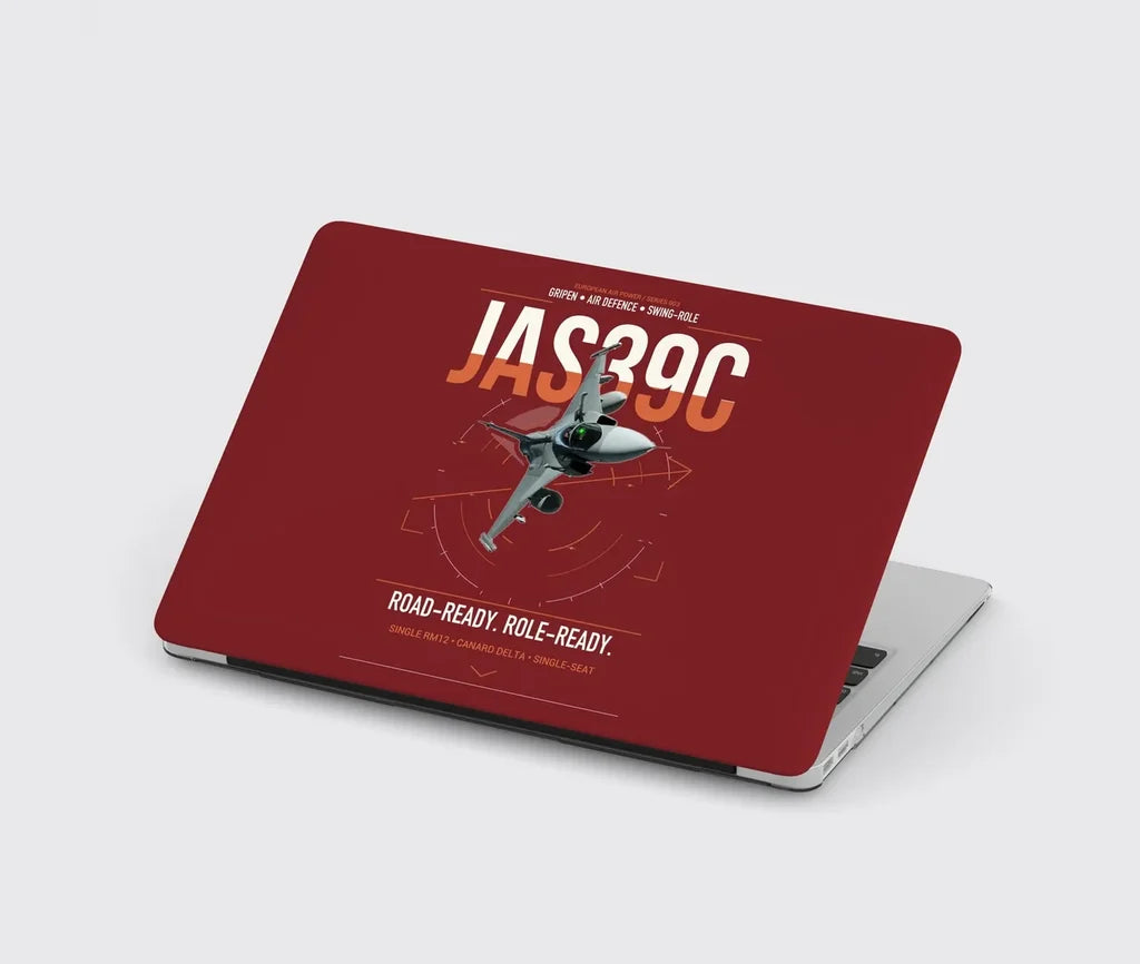 Saab JAS 39C Gripen design on dark red MacBook case
