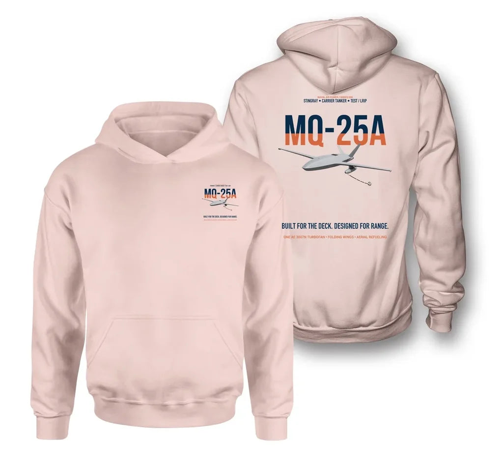 MQ-25A STINGRAY design on pink double-side hoodie, double-side print