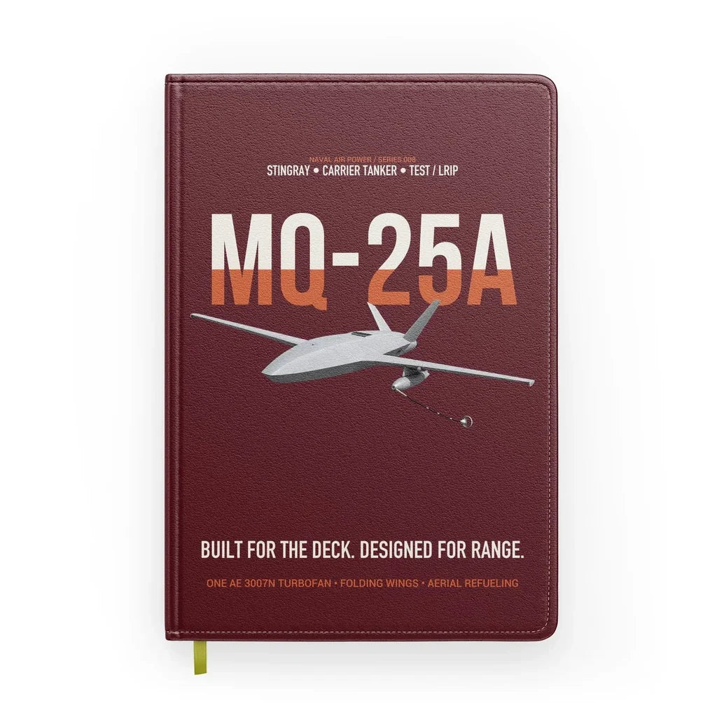 MQ-25A STINGRAY design on dark red notebook