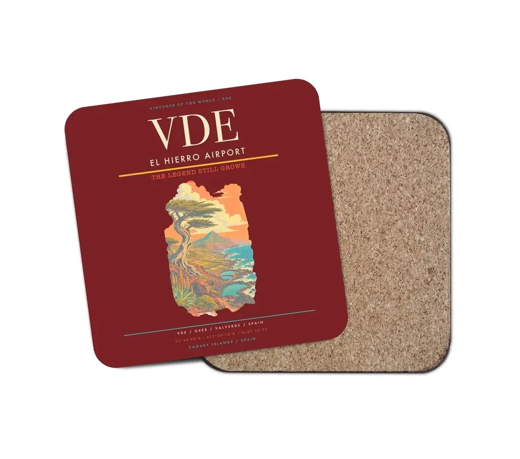 El Hierro Airport (VDE) design on dark red 1 piece coaster
