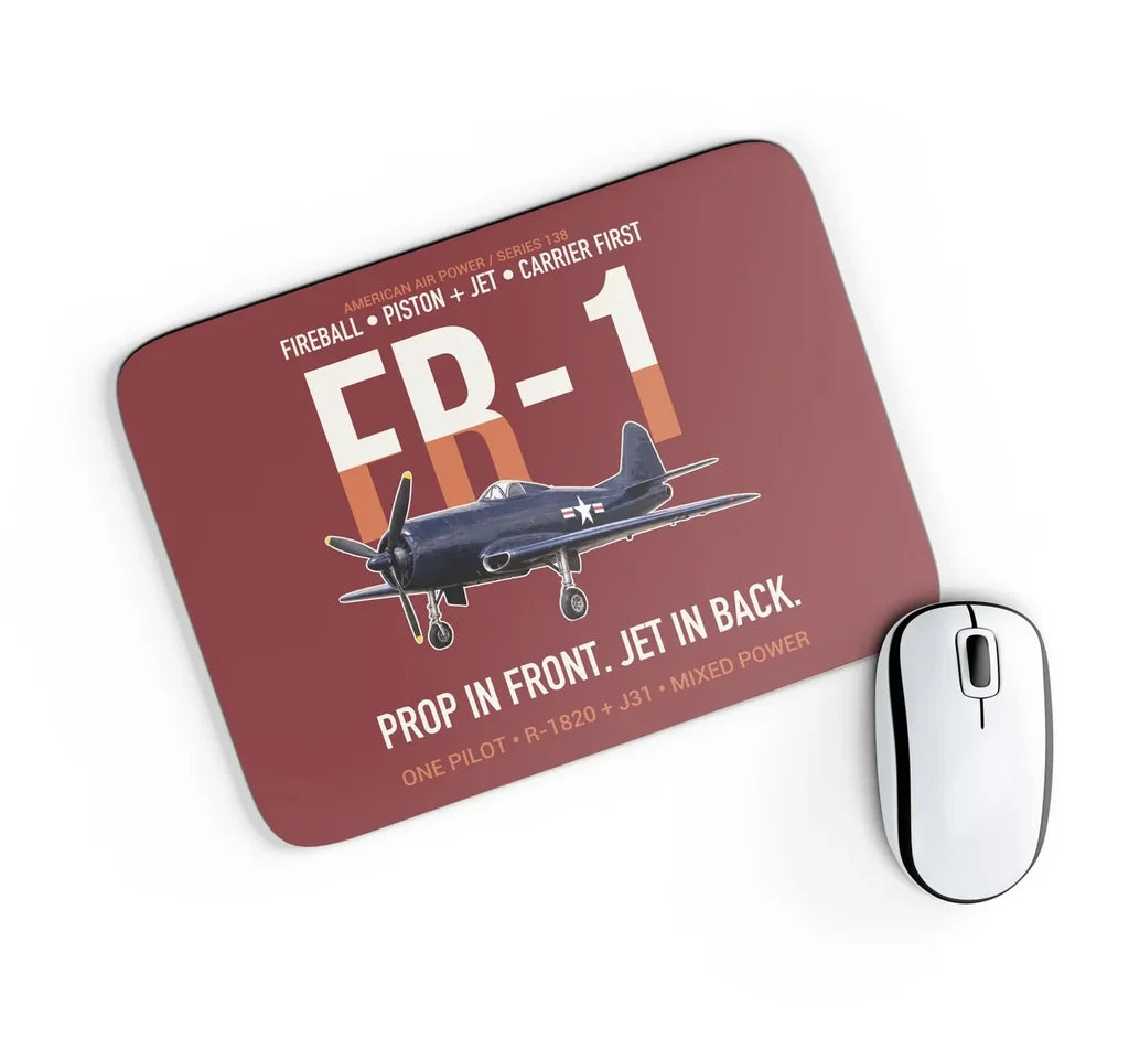 FR-1 Fireball Prop in Front Jet in Back design on dark red rectangle mouse pad