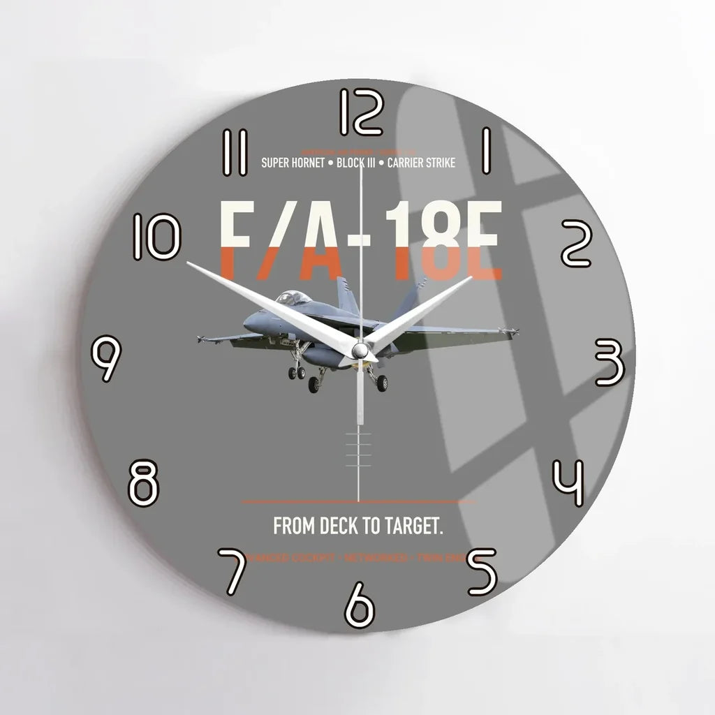 F-A-18E Super Hornet Block III From Deck To Target design on gray no frame wall clock
