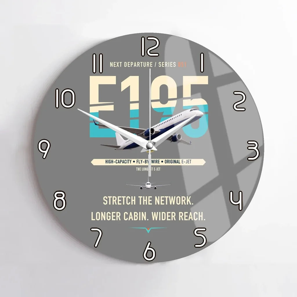 Embraer E195 design on gray no frame wall clock