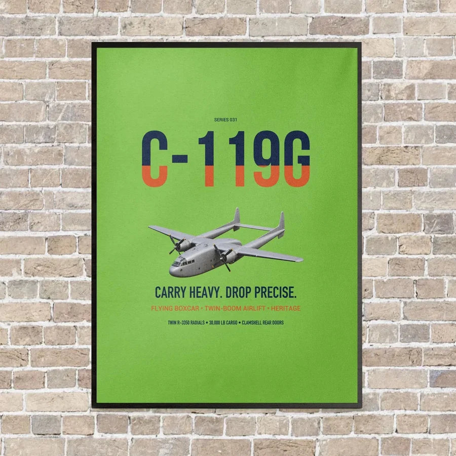 C-119G Flying Boxcar vertical canvas print - framed - light green background