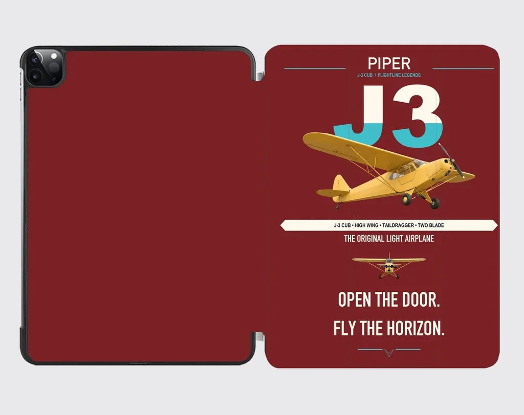 Piper J-3 Cub design on dark red ipad tablet case