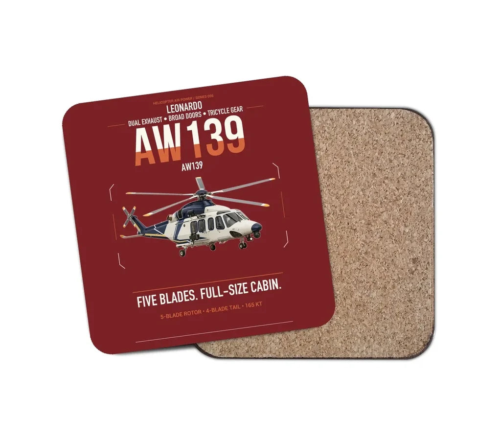 Leonardo AW139 design on dark red 1 piece coaster