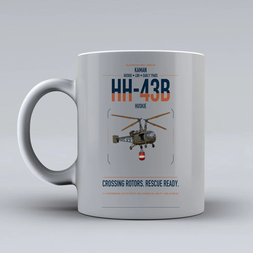 Kaman HH-43B Huskie design on light gray ceramic mug, double-side print
