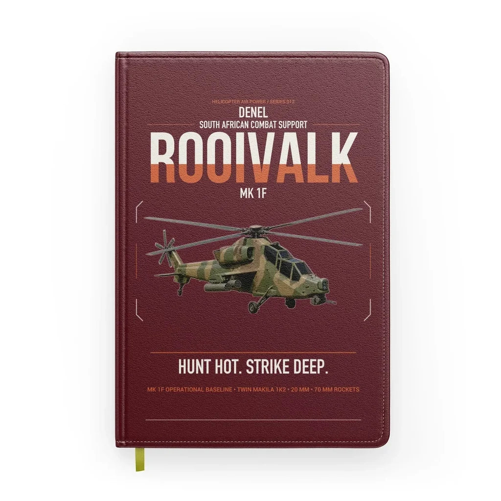 Denel Rooivalk Mk 1F design on dark red notebook