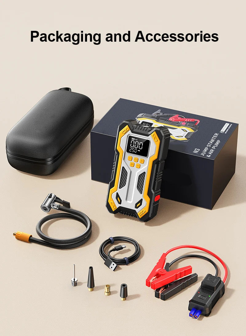 Power bank printed with 10000mAh 6000A Car Jump Starter: Air Compressor, LCD Screen on the front panel — view 12