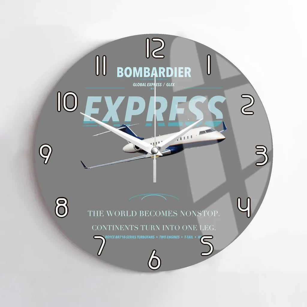 Bombardier Global Express design on gray no frame wall clock