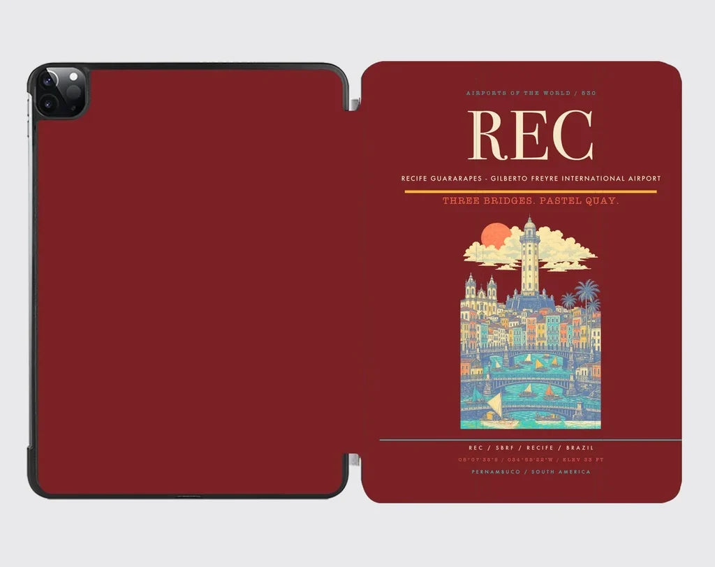Recife Guararapes (REC) design on dark red ipad tablet case