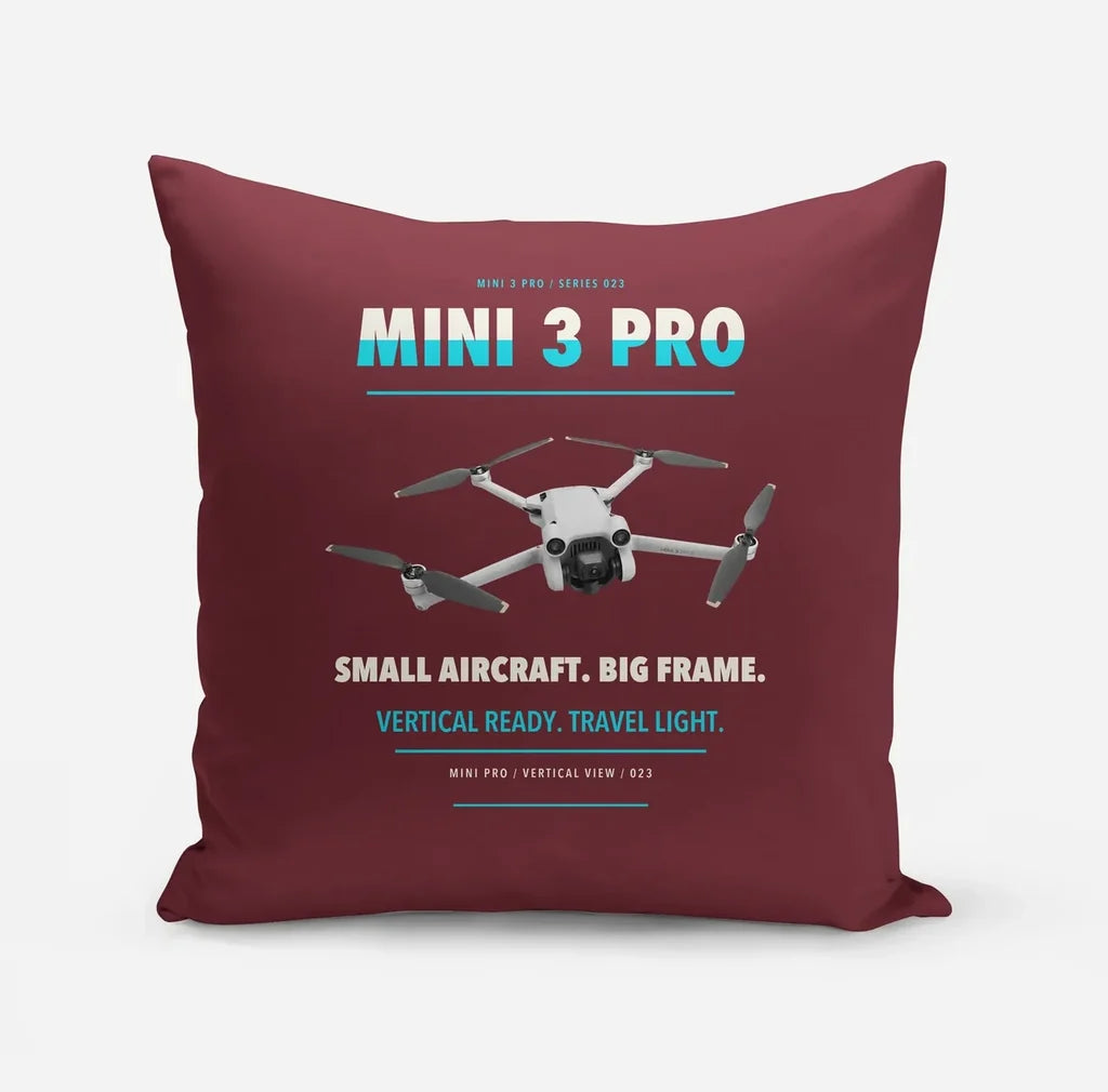 DJI Mini 3 Pro design on dark red pillow